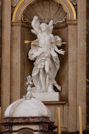 Parish church (Église Saint-Sébastien). Interior. Interior. The high altar. Statue of Saint Sebastian. Jean Del Cour. 1696 (photo)