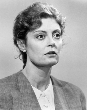 Susan Sarandon, Head and Shoulders Portrait, on-set of the Film, "Lorenzo's Oil", Universal Pictures, 1992 (b/w photo)