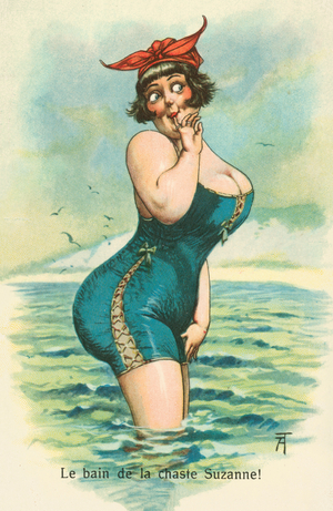 Shy Suzanne's bath (colour litho)