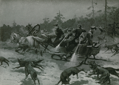 A Wolf-Hunt (colour litho)