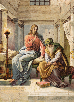 Jesus and Nicodemus (colour litho)