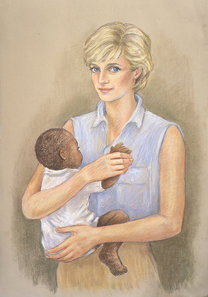 Princess Diana and an Orphan (pastel on paper)