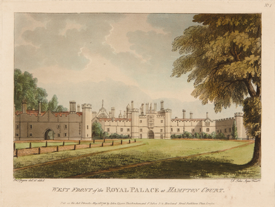 West Front of the Royal Palace at Hampton Court (hand-coloured etching & aquatint)