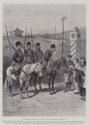 A Chino-Russian Frontier Post in Manchuria, Coolies entering Russian Territory (litho)