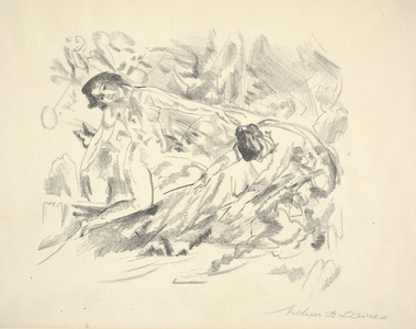 Two Female Figures in a Landscape (pencil on paper)