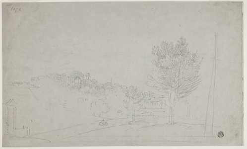 View of Wilson House and Gardens, 1760-69 (black chalk on gray laid paper)