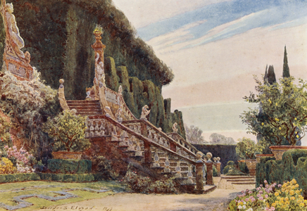 Italian Gardens: The Great Stairway, Villa Garzoni (colour litho)