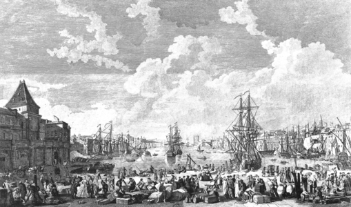 View of the harbour of Marseille, France in 1762, engraving