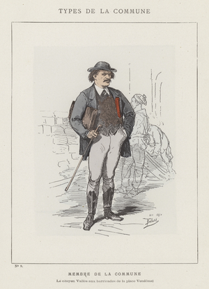 Membre de la Commune, Le citoyen Valles aux barricades de la place Vendome (coloured engraving)