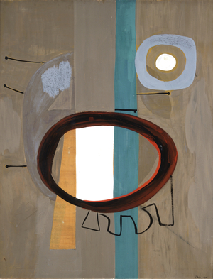 In Beige with Sand, 1945 (oil on cardboard with sand & wood veneer collage)