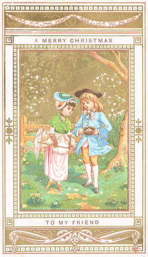 Friends in conversation, Christmas Card (chromolitho)