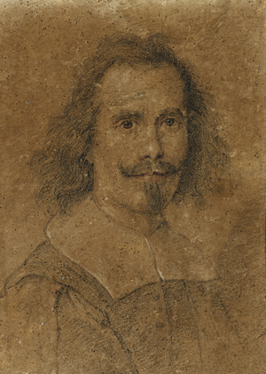 A Self-Portrait, (black, red and white chalk, traces of brown wash framing lines on the left and right side, on light brown paper)