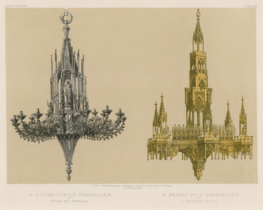 A Silver Plated Chandelier by Ysaura Bros, Barcelona; A Bronze Gilt Chandelier by C Herrmann, Danzig (chromolitho)