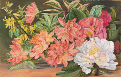 Japanese flowers, 1880 (oil on board)