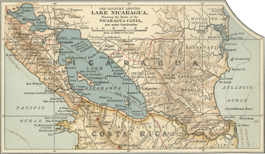 Map of Lake Nicaragua, c.1900 (engraving)