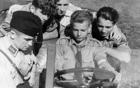 Motor-HJ at the wheel of a Kuebelwagen, 1936 (b/w photo)