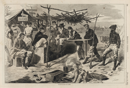 Thanksgiving in Camp, published by Harper's Weekly, November 29, 1862 (wood engraving on paper)