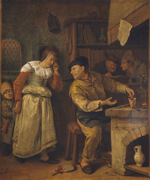 A Goldsmith Melting Down a Woman’s Jewellery in the Presence of a Notary: The Alchemist, c. 1668-70 (oil on canvas)