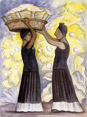 Two Tehuanas; Dos Tehuanas, 1934 (tempera on gessoed linen)
