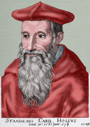 Stanislaus Hosius (1504-1579). Engraving. Colored.