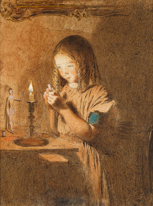 Threading a Needle: The Young Seamstress, c.1845 (w/c on paper)