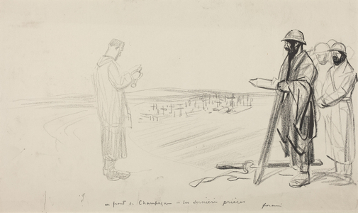Au front de Champagne - Les dernieres prieres, c.1914-1919 (black ink on paper)