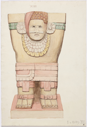 Caryatid from the outer chamber, Temple A, ball court temple, Chichen Itza, Mexico (w/c)