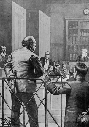 Investigating a Charge at a Police Court (litho)