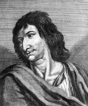 French soldier and writer Savinien de Cyrano de Bergerac (1619 - 1655) engraving