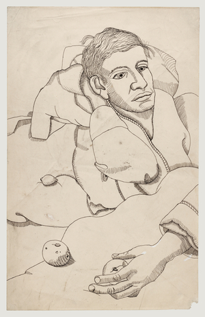 Boy in Bed with Fruit, 1943 (pen & ink on paper)