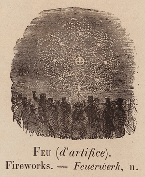 Le Vocabulaire Illustre: Feu (d'artifice); Fireworks; Feuerwerk (engraving)
