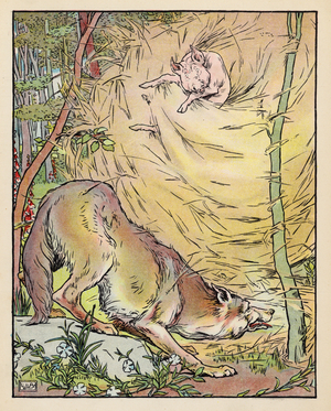Illustration for The Three Little Pigs (colour litho)