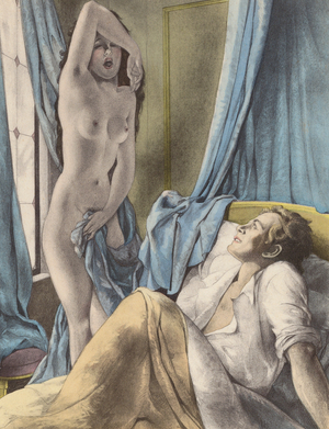 Brunelleschi illustration for Contes et Nouvelles de La Fontaine (colour litho)