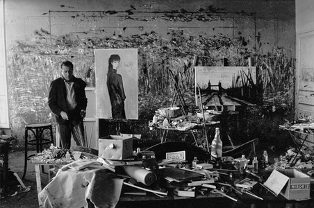 Painter Bernard Buffet with the portrait of his wife Annabel ..., 1961 (photo)
