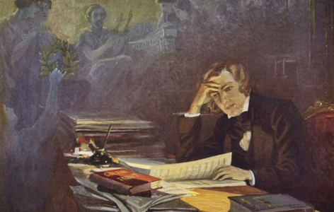 Portrait of Robert Schumann (colour litho)