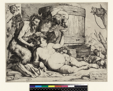 Drunken Silenus at the wine vat, before 1652 (etching & engraving, black carbon ink on laid paper)