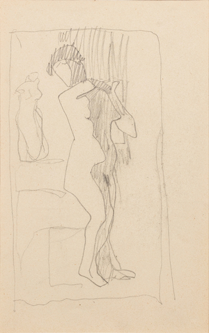 Head of a woman in three-quarter view (recto); Standing nude woman in three-quarter view to the right, left hand near body, right hand forward (verso), 1905(pencil on paper)