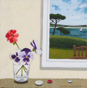 Pansies, Geraniums and Buttons