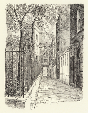 St Olave’s Church Yard, Old Jewry (litho)
