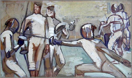 Fencing, 1962 (tempera on card)