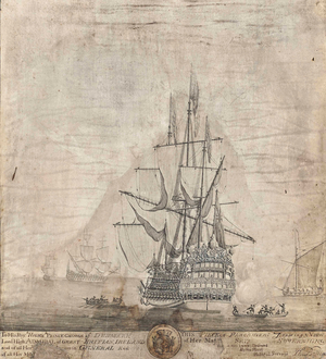 View of Her Majesty's Ship Royal Sovereign (pencil, pen & ink and wash on paper laid down on panel)