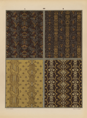 Page from Ornamente de Gewebe, 1874 – textile designs (colour litho)