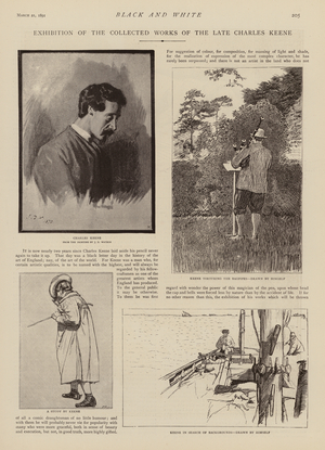 Charles Samuel Keene with drawings made by him (engraving)