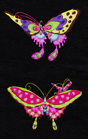 Chinese paper-cut of a two butterflies, c.1960 (hand-coloured and hand-cut)