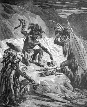 Sorcerer Medicine Man or Traditional Healer Among the Zulus Africa, 1879 (engraving)