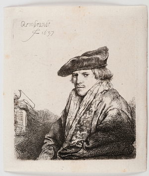 Young man sitting and thinking (Petrus Sylvius), 1637 (Etching)