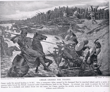 Caesar crossing the Thames, illustration from 'Hutchinson's History of the Nations', c.1910 (litho)