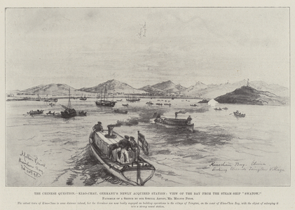 The Chinese Question, Kiao-Chau, Germany's Newly Acquired Station, View of the Bay from the Steam-Ship "Swatow" (litho)