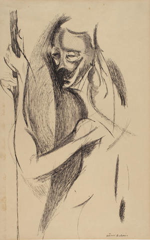Man with Staff (pen & ink on tan wove paper)

