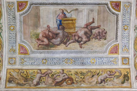 Wrestling, detail of the ceiling of the Hall of Games (fresco)